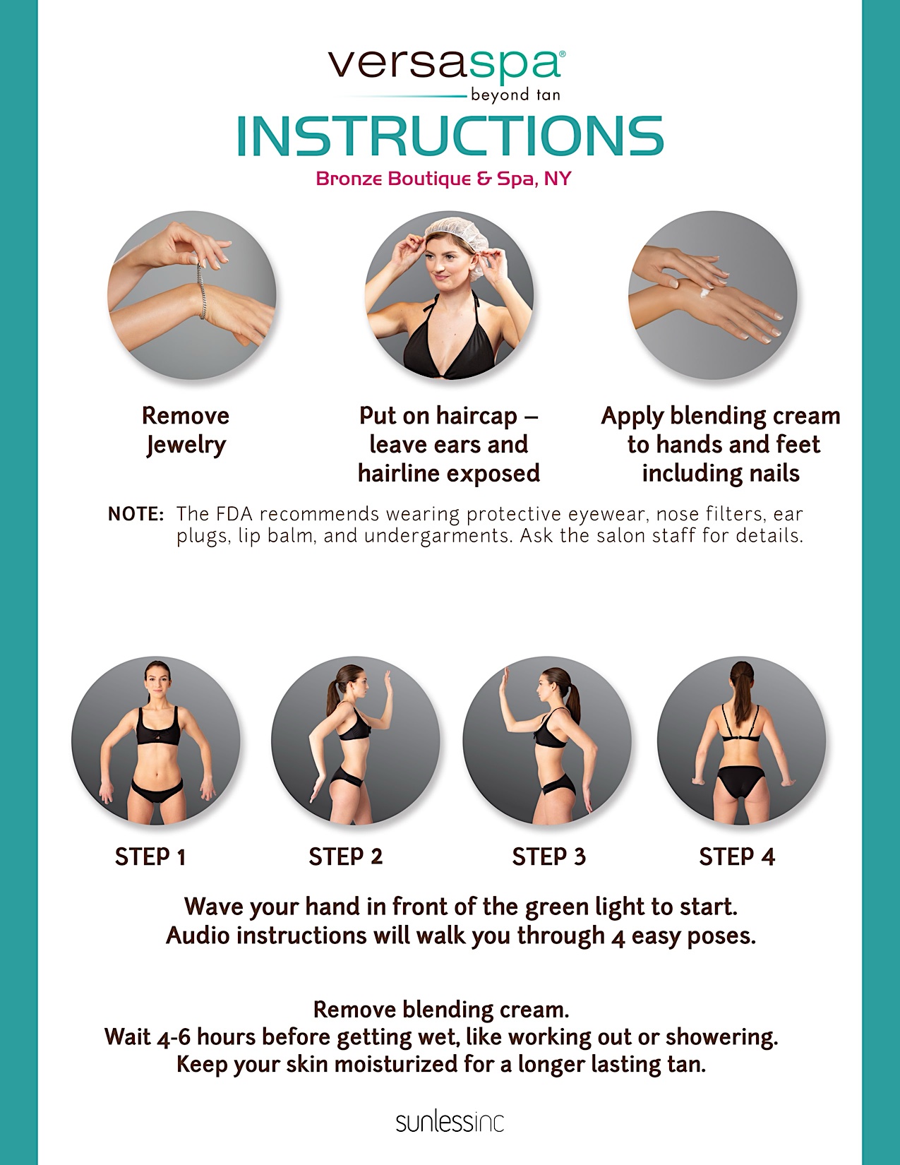 VersaSpa how-to instructional images showing positions and safety diagrams.